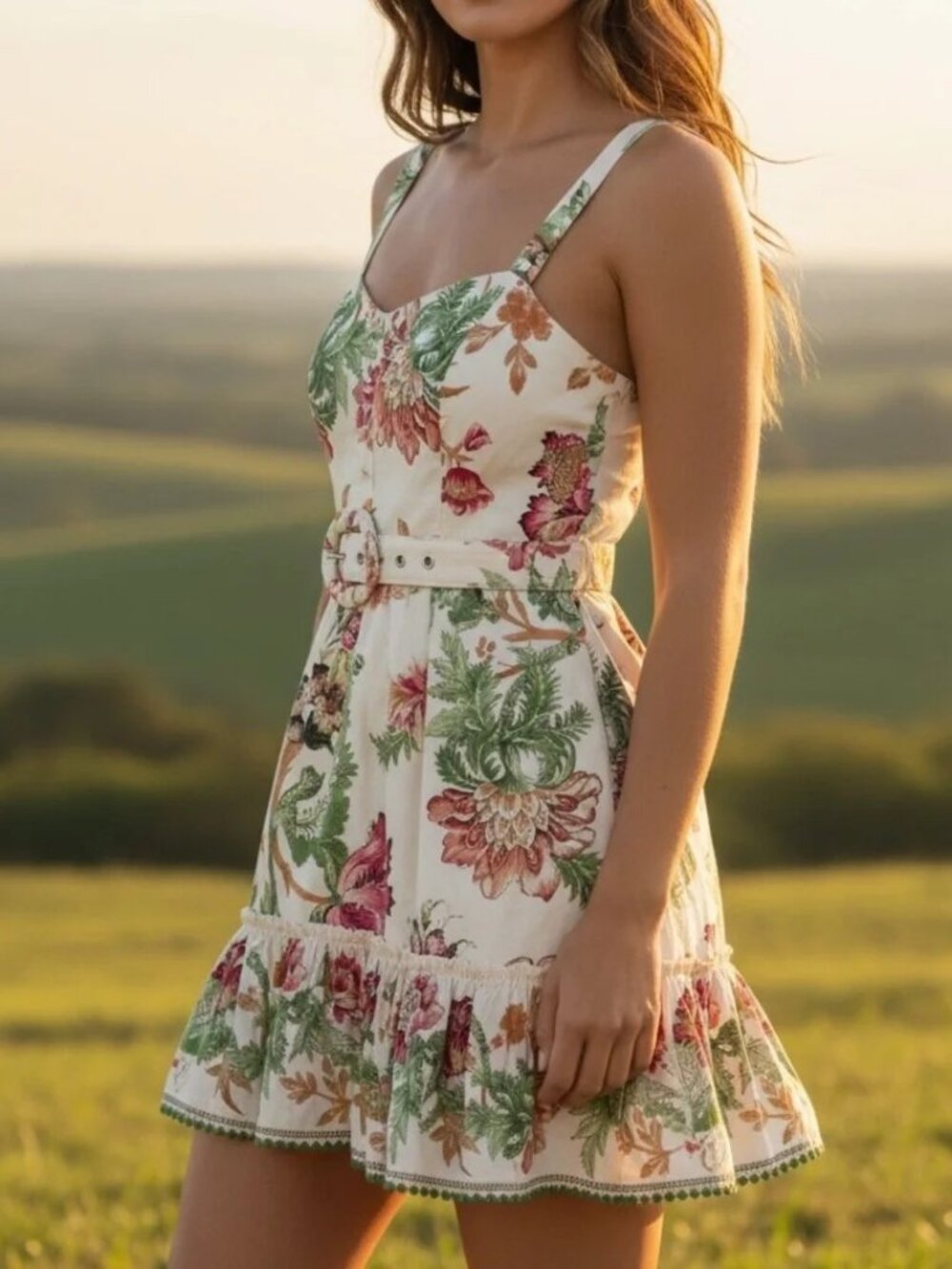 Caroline Constas Tuckernuck Cream Floral Mini Dress with Green and Pink Accents